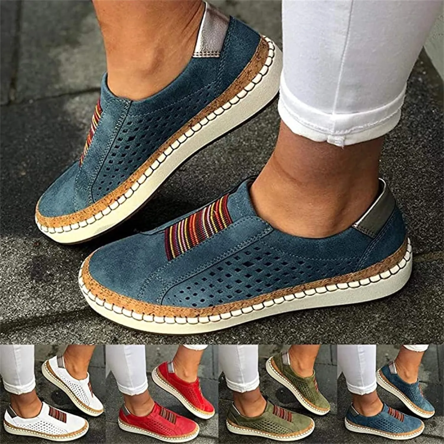 Lausiuoe Shoes For Women Sneakers Cute Slip on Canvas Walking Shoes Low Top Non Slip Fashion Casual Soft Flat Loafers