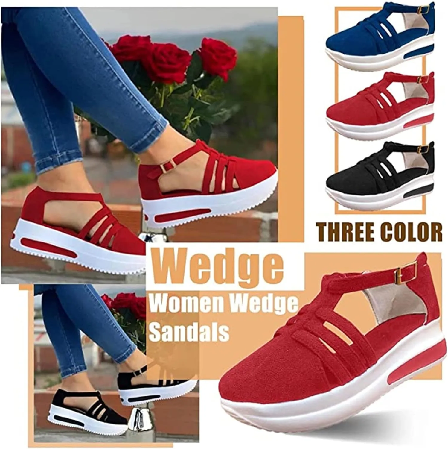 Lausiuoe Wedge Sandals For Women Wide Width Dressy Platform Flatform Sandals Casual Summer Strappy Beach Walking Shoes