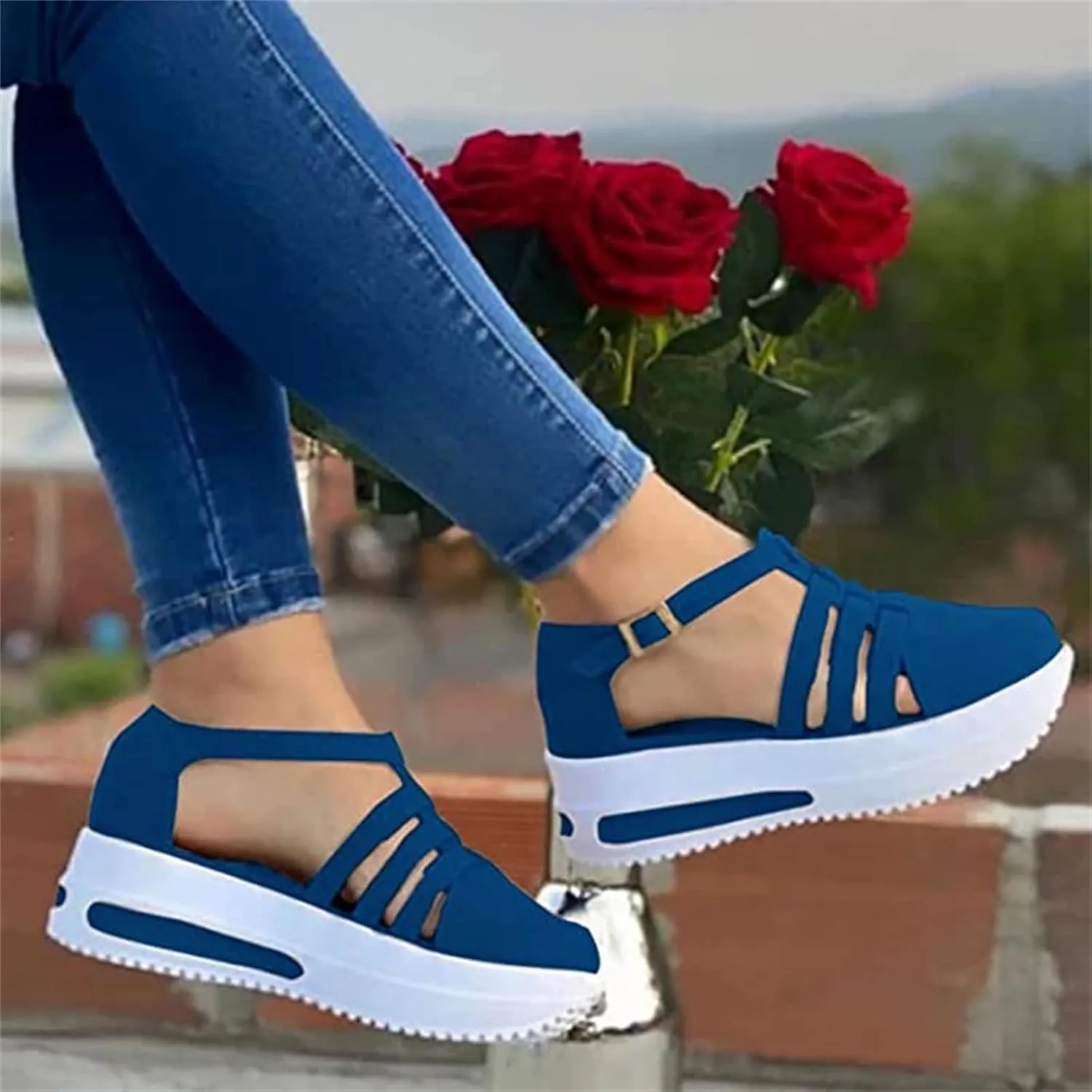 Lausiuoe Wedge Sandals For Women Wide Width Dressy Platform Flatform Sandals Casual Summer Strappy Beach Walking Shoes
