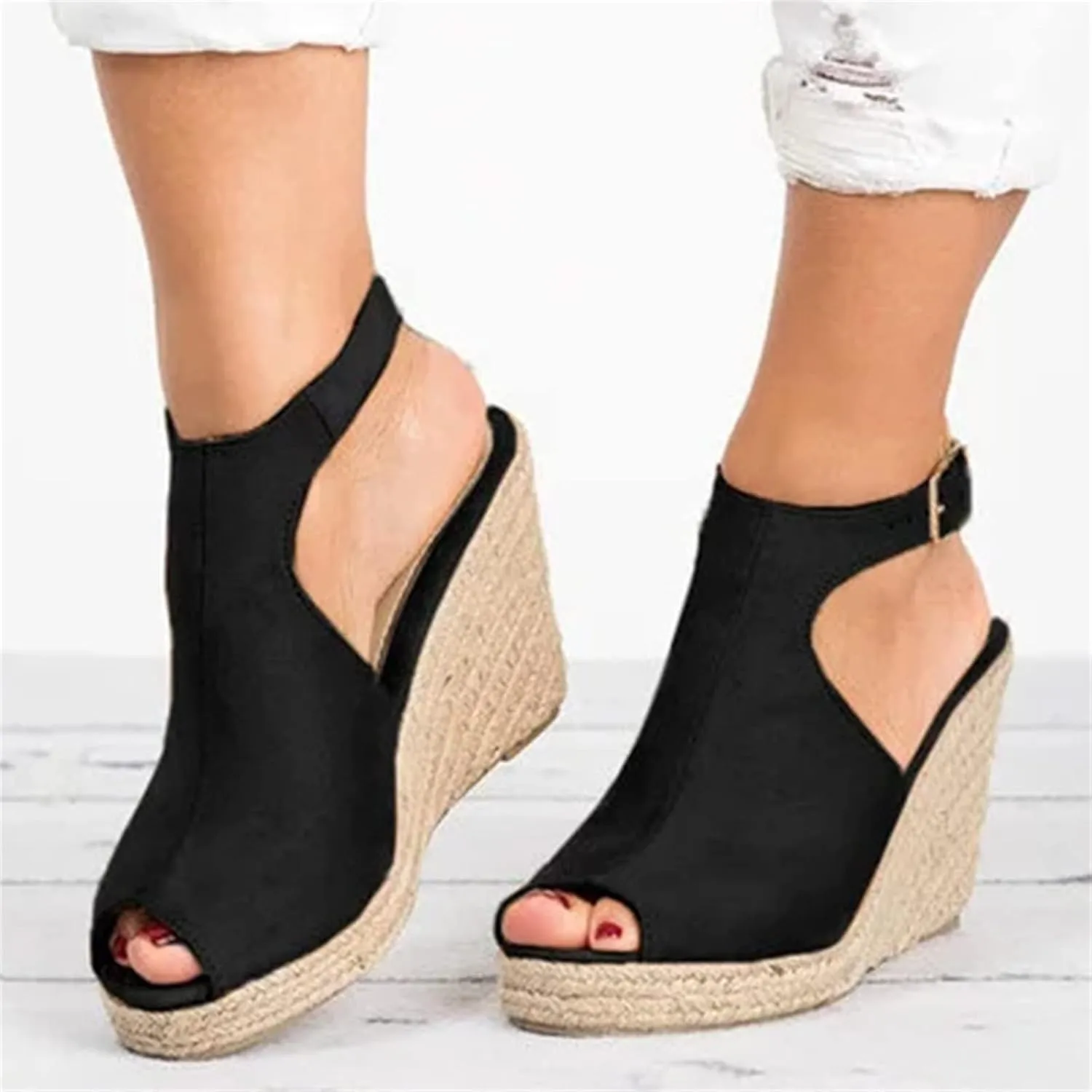 Lausiuoe Wedge Sandals For Women,Women's Ankle Strap Wedge Sandals Casual Dressy Summer Beach Open Toe Platform Sandals