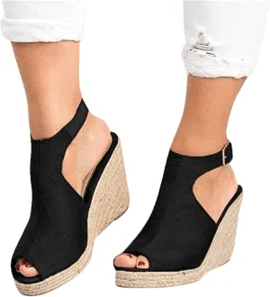 Lausiuoe Wedge Sandals For Women,Women's Ankle Strap Wedge Sandals Casual Dressy Summer Beach Open Toe Platform Sandals