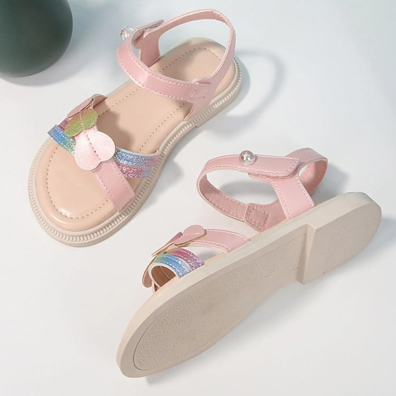 Leather Shoes Sandals for Girls Girls Cute Heart Sandals Open Toe Summer Dress Shoes