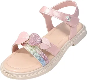 Leather Shoes Sandals for Girls Girls Cute Heart Sandals Open Toe Summer Dress Shoes