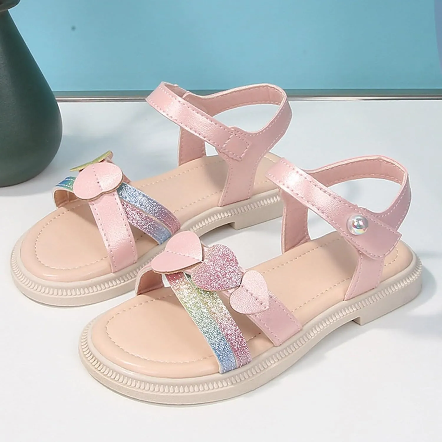Leather Shoes Sandals for Girls Girls Cute Heart Sandals Open Toe Summer Dress Shoes