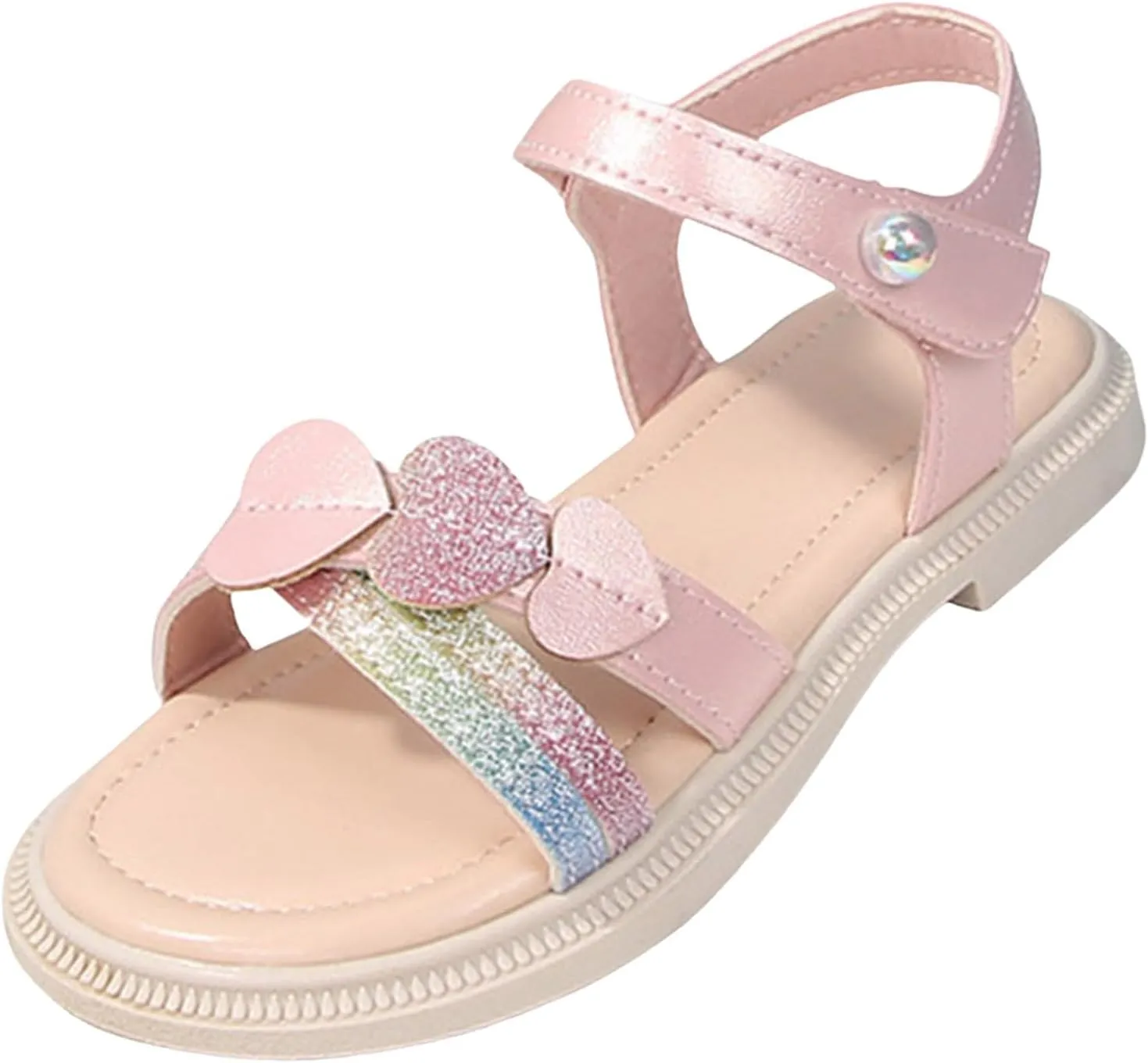 Leather Shoes Sandals for Girls Girls Cute Heart Sandals Open Toe Summer Dress Shoes
