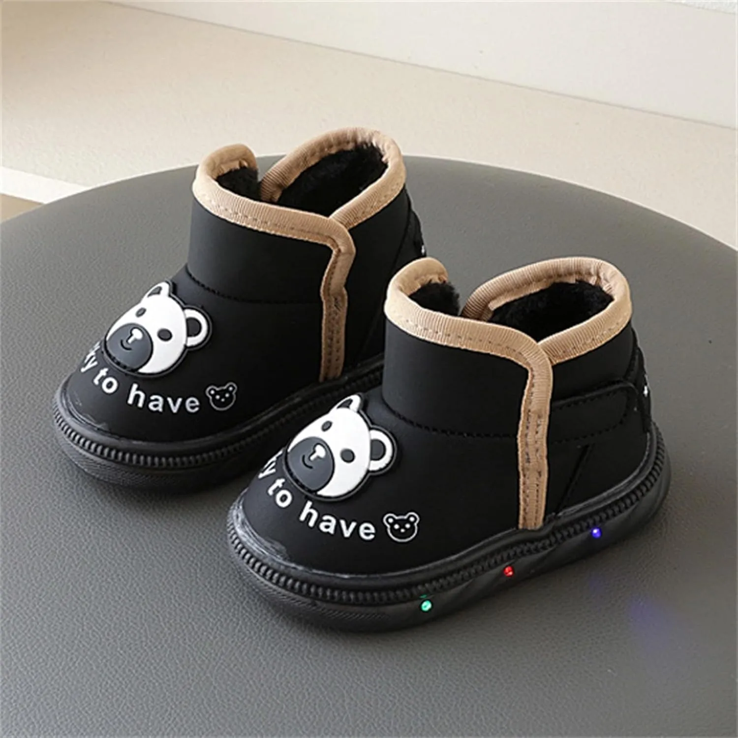 Light Up Shoes Wide Toe Box Warm Snow Boots Slip On Ankle Boots Toddler Luminous Shoes Cold Weather Comfy Boots