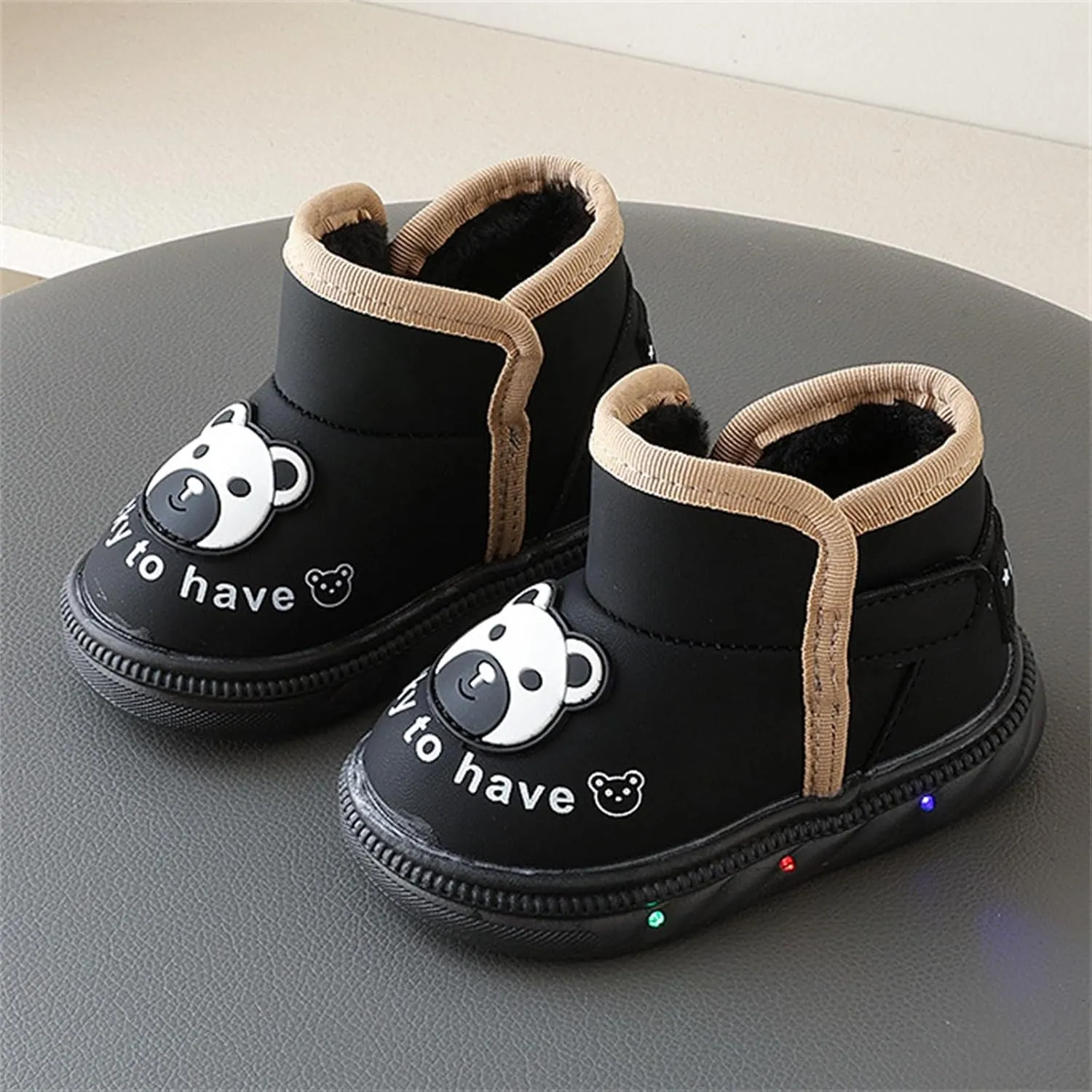 Light Up Shoes Wide Toe Box Warm Snow Boots Slip On Ankle Boots Toddler Luminous Shoes Cold Weather Comfy Boots