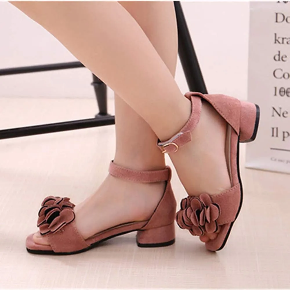Little Big Girls Flower Middle High Heel Princess Sandals Kids Shoes Dress Platform Sandals