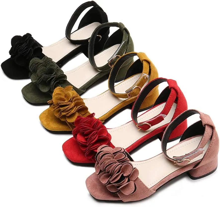 Little Big Girls Flower Middle High Heel Princess Sandals Kids Shoes Dress Platform Sandals