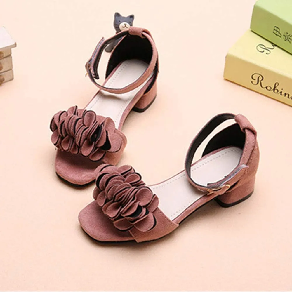 Little Big Girls Flower Middle High Heel Princess Sandals Kids Shoes Dress Platform Sandals