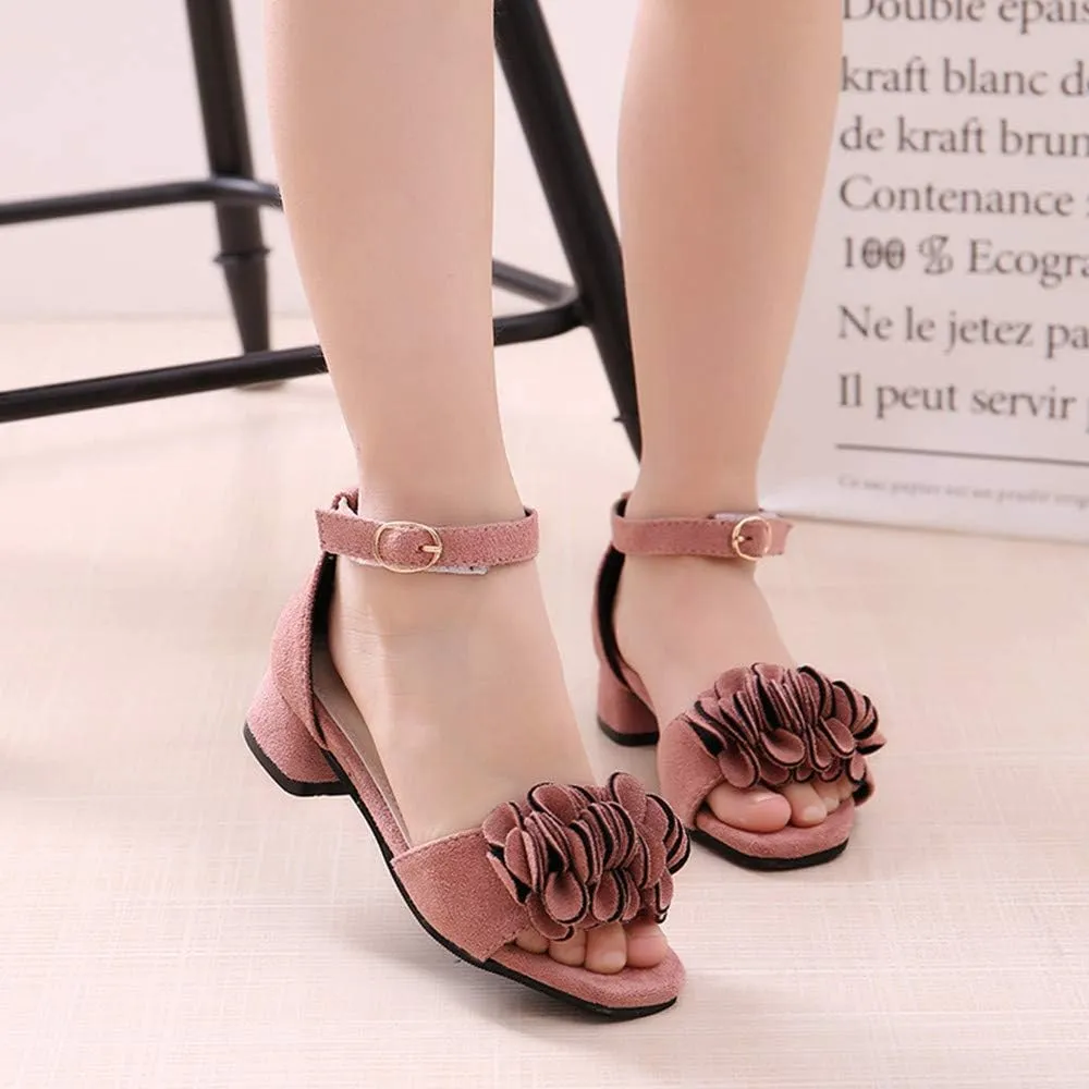Little Big Girls Flower Middle High Heel Princess Sandals Kids Shoes Dress Platform Sandals
