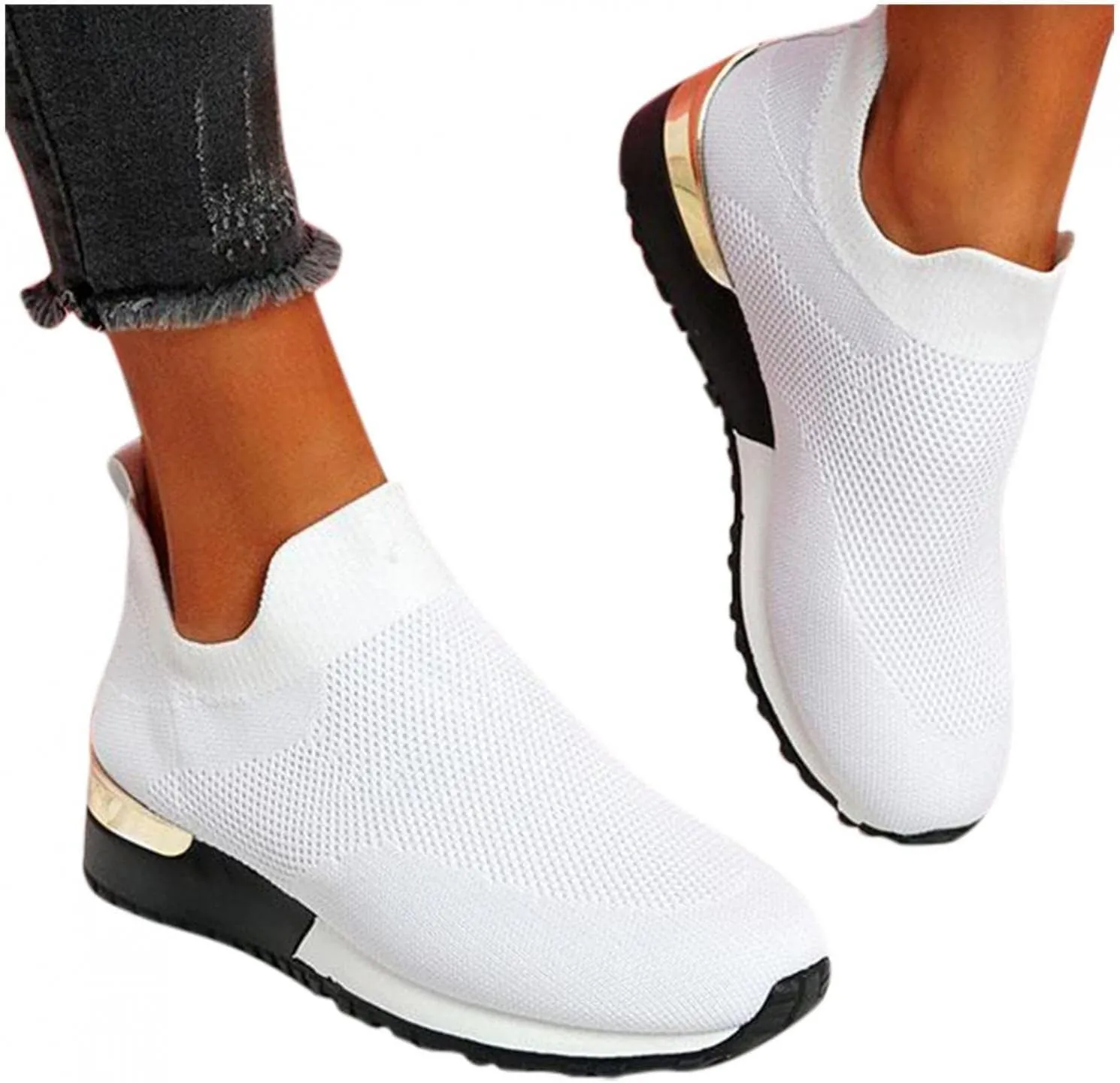 Masbird Fashion Shoes for Women Womens Fashion Sneakers Wide Width Running Flats Tennis Platform Walking Shoes Slip On Sneaker Sport Athletic Shoes White