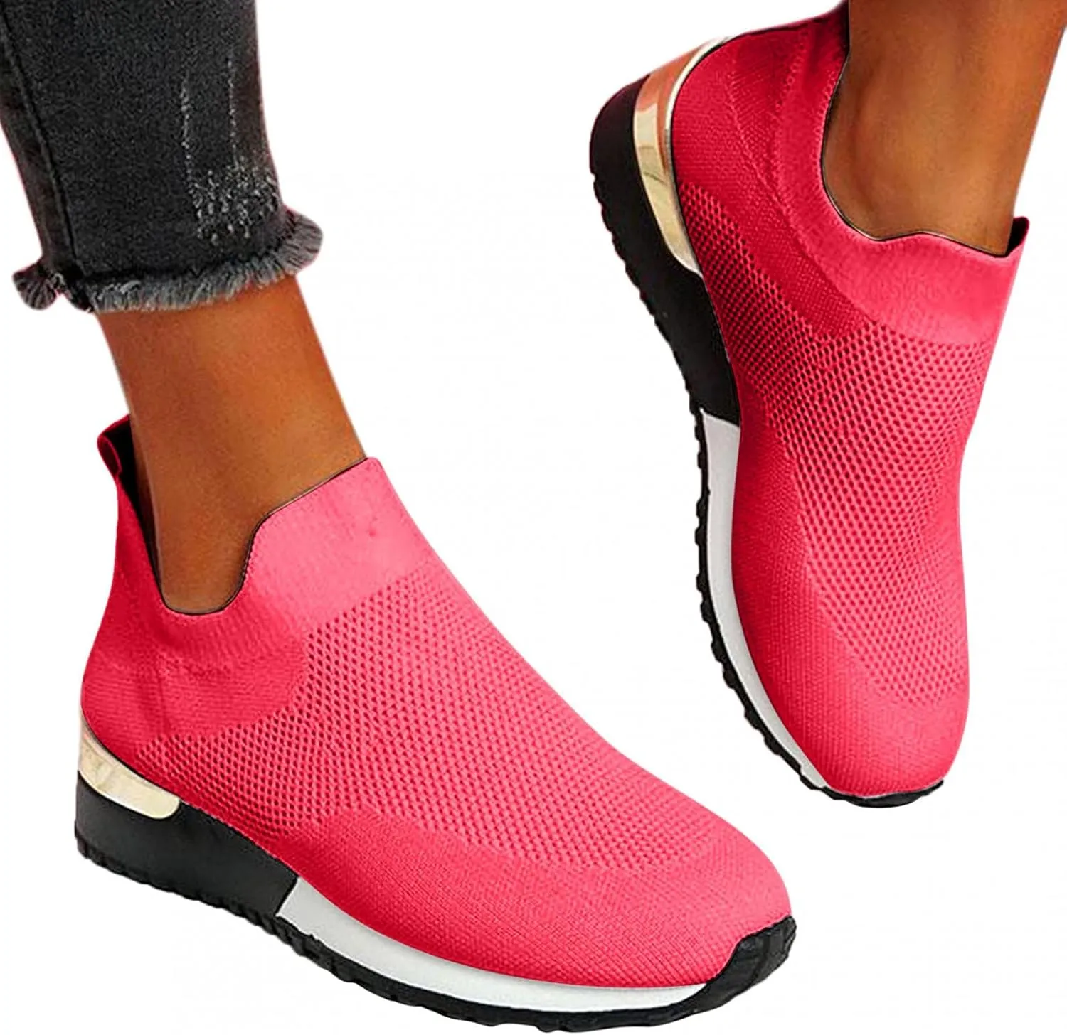 Masbird Shoes for Women Sneakers Womens Fashion Sneakers Wide Width Running Flats Tennis Platform Walking Shoes Slip On Sneaker Sport Athletic Shoes Red