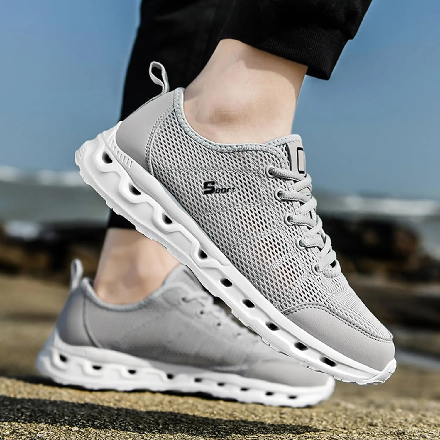 Men Slip on Walking Shoes Comfy Knitted Memory Foam Breathable Mesh Fashion Sneakers Non Slip Travel Jogging Training Gym Shoes Wide Width