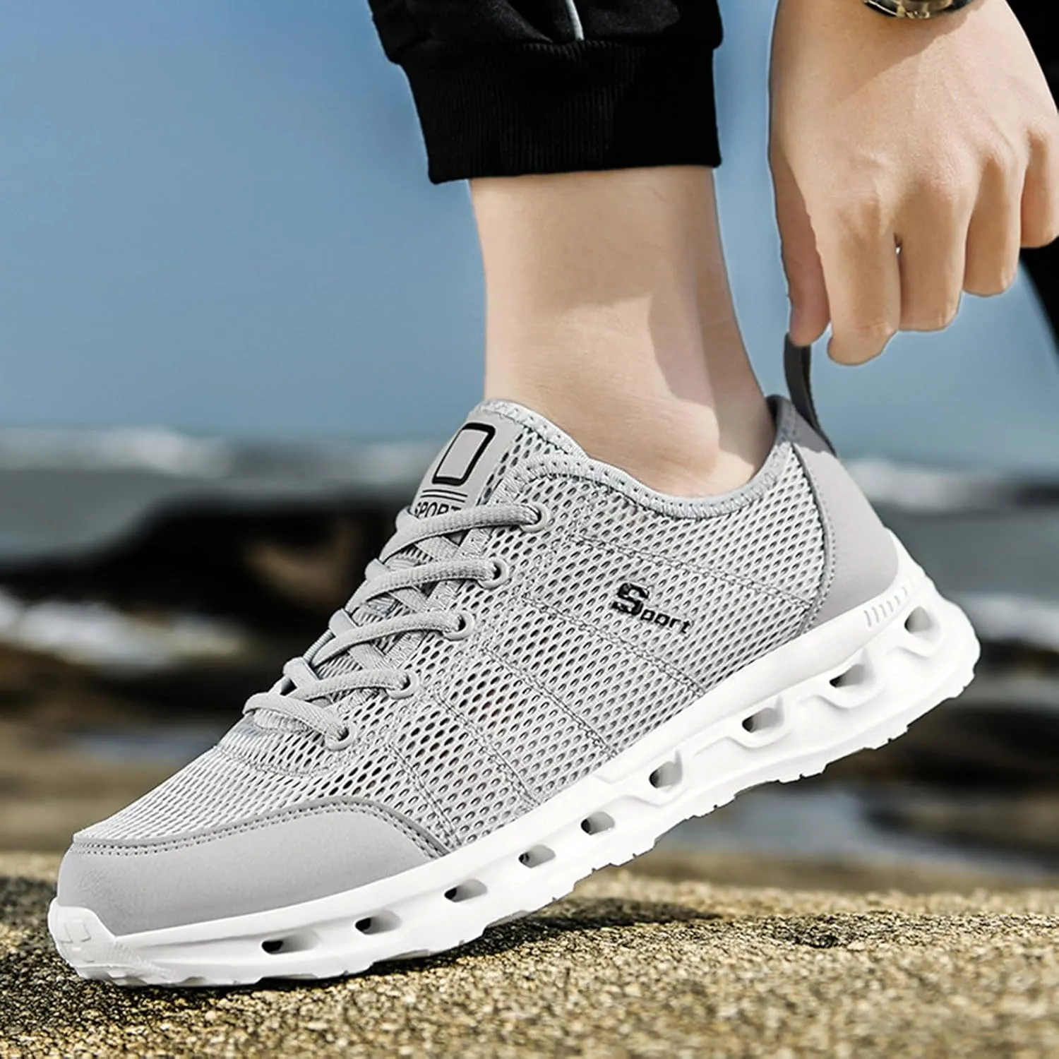 Men Slip on Walking Shoes Comfy Knitted Memory Foam Breathable Mesh Fashion Sneakers Non Slip Travel Jogging Training Gym Shoes Wide Width