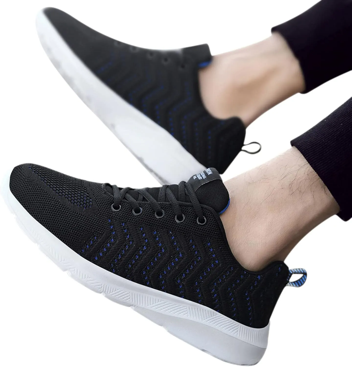 Mens Comfortable Running Shoes with Cushion Breathable Mesh Knit Arch Support Shoes for Men with Durable Comfy Thick Sole,Lace Up Casual Daily Work School Shoe Gym Fitness Footwear