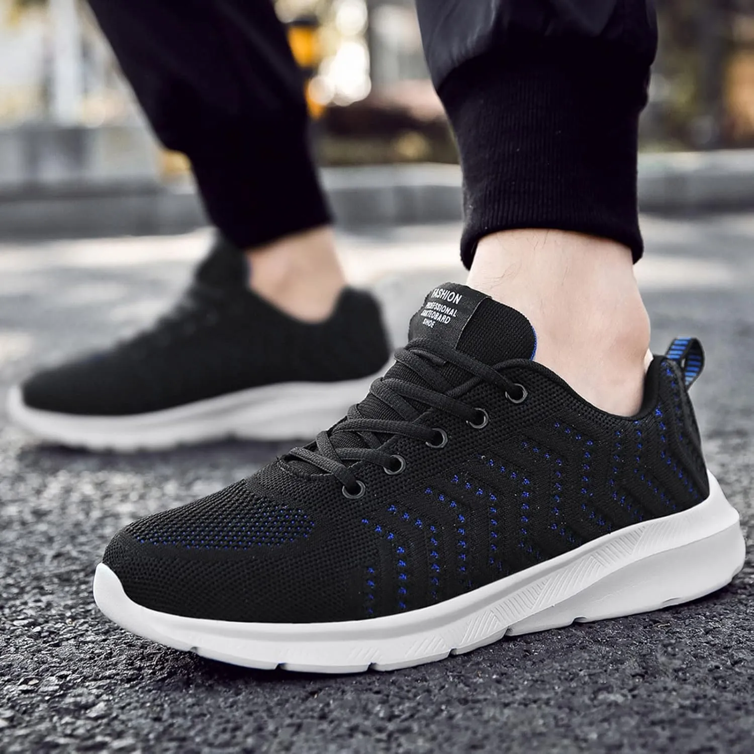 Mens Comfortable Running Shoes with Cushion Breathable Mesh Knit Arch Support Shoes for Men with Durable Comfy Thick Sole,Lace Up Casual Daily Work School Shoe Gym Fitness Footwear