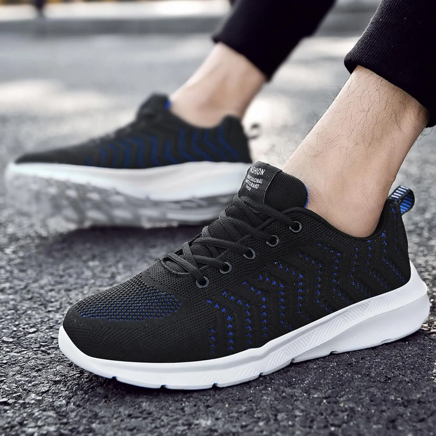 Mens Comfortable Running Shoes with Cushion Breathable Mesh Knit Arch Support Shoes for Men with Durable Comfy Thick Sole,Lace Up Casual Daily Work School Shoe Gym Fitness Footwear