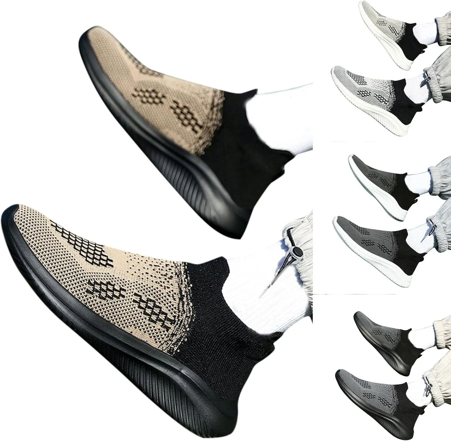 Mens Comfy Sports Shoes with Arch Support Summer Breathable Cushion Slip on Running Shoes Mid Top Cushioned Basket Sneakers Non-Slip Thick Soft Sole for Daily Work Long Standing