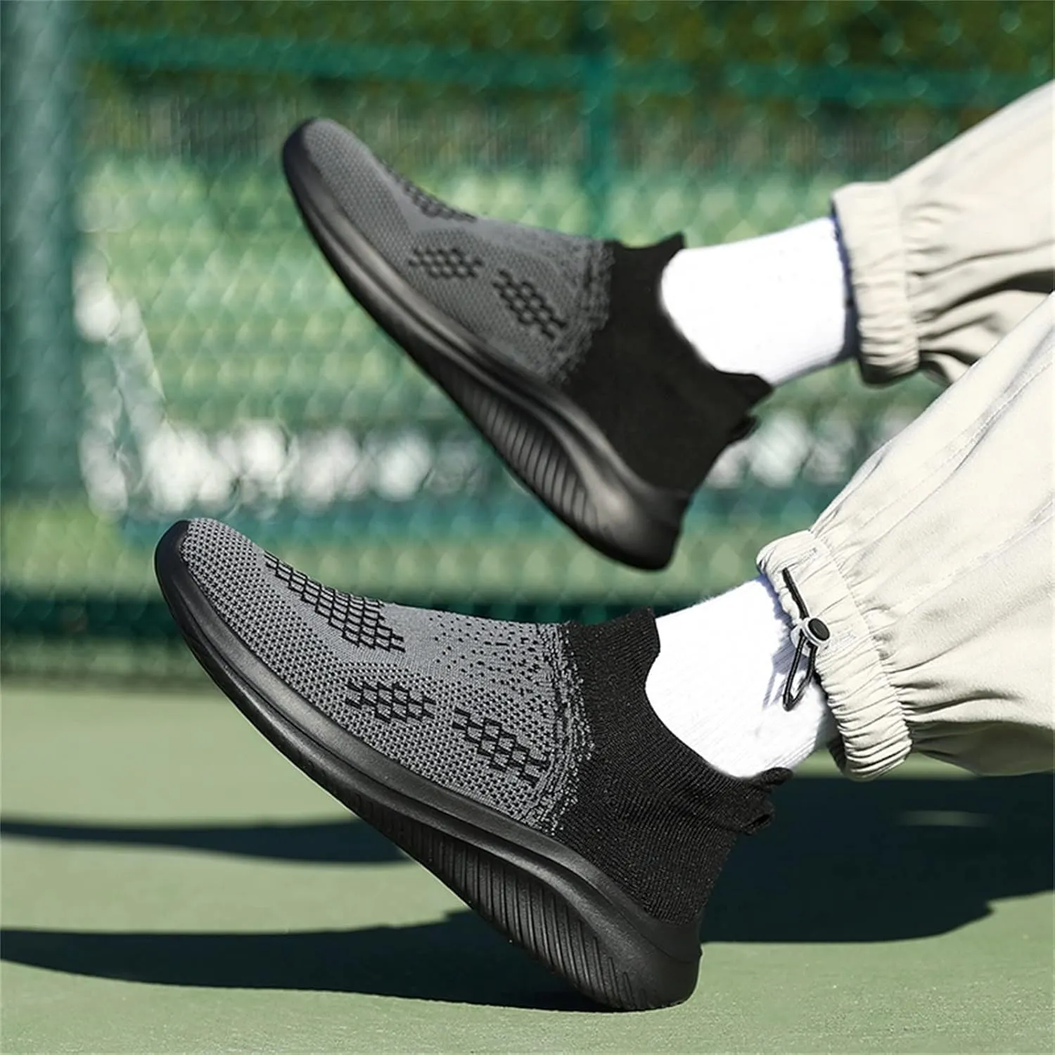 Mens Comfy Sports Shoes with Arch Support Summer Breathable Cushion Slip on Running Shoes Mid Top Cushioned Basket Sneakers Non-Slip Thick Soft Sole for Daily Work Long Standing
