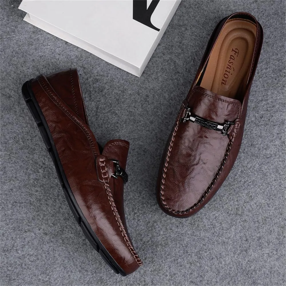 Men's Genuine Leather Loafer Shoes Slip on Soft Breathable Walking Driving Shoes Size 6-14