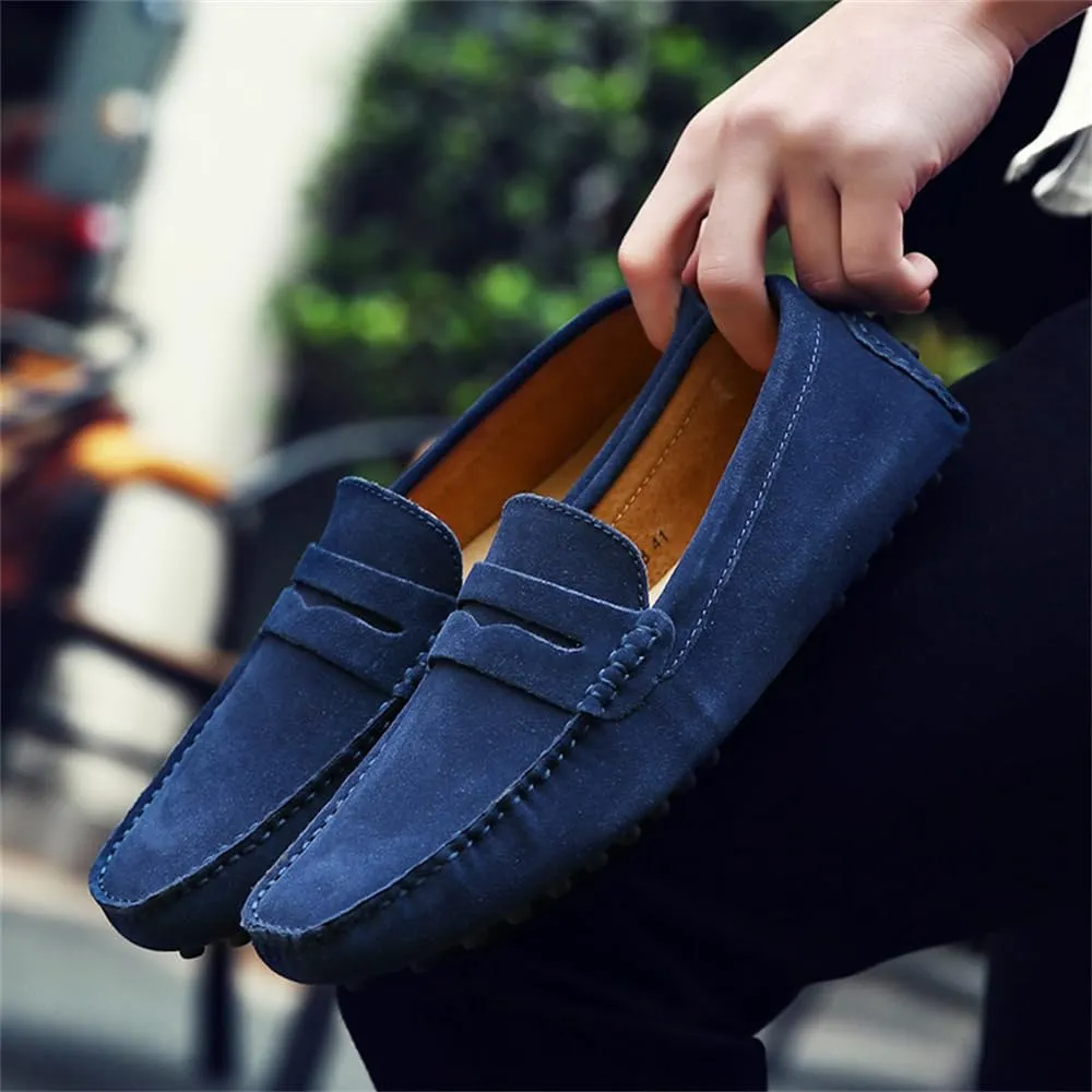 Mens Handmade Suede Leather Casual Loafers Shoes Plus Size Soft Comfortable Driving Walking Shoes