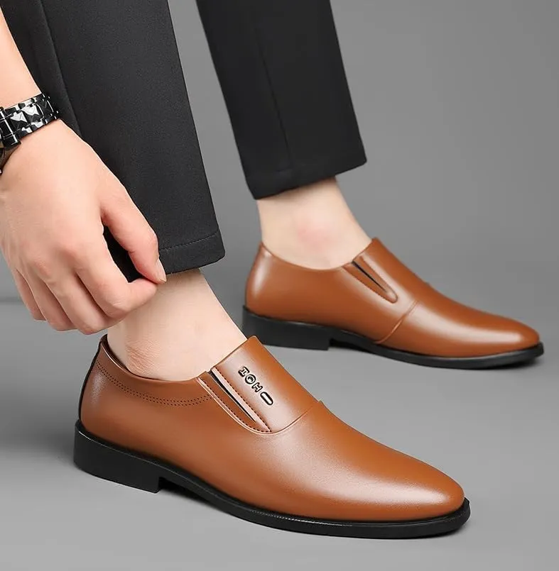 Men's Leather Dress Shoe Lightweight All-Day Comfort Non-Slip Soft Sole Slip-Ons Loafers Casual Retro Wedding Tuxedo Shoes