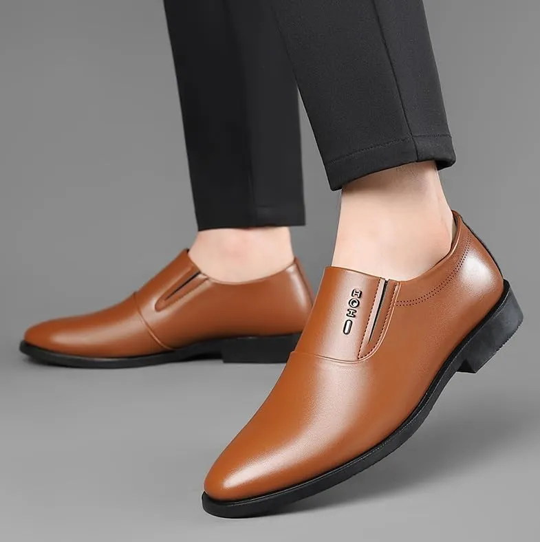 Men's Leather Dress Shoe Lightweight All-Day Comfort Non-Slip Soft Sole Slip-Ons Loafers Casual Retro Wedding Tuxedo Shoes