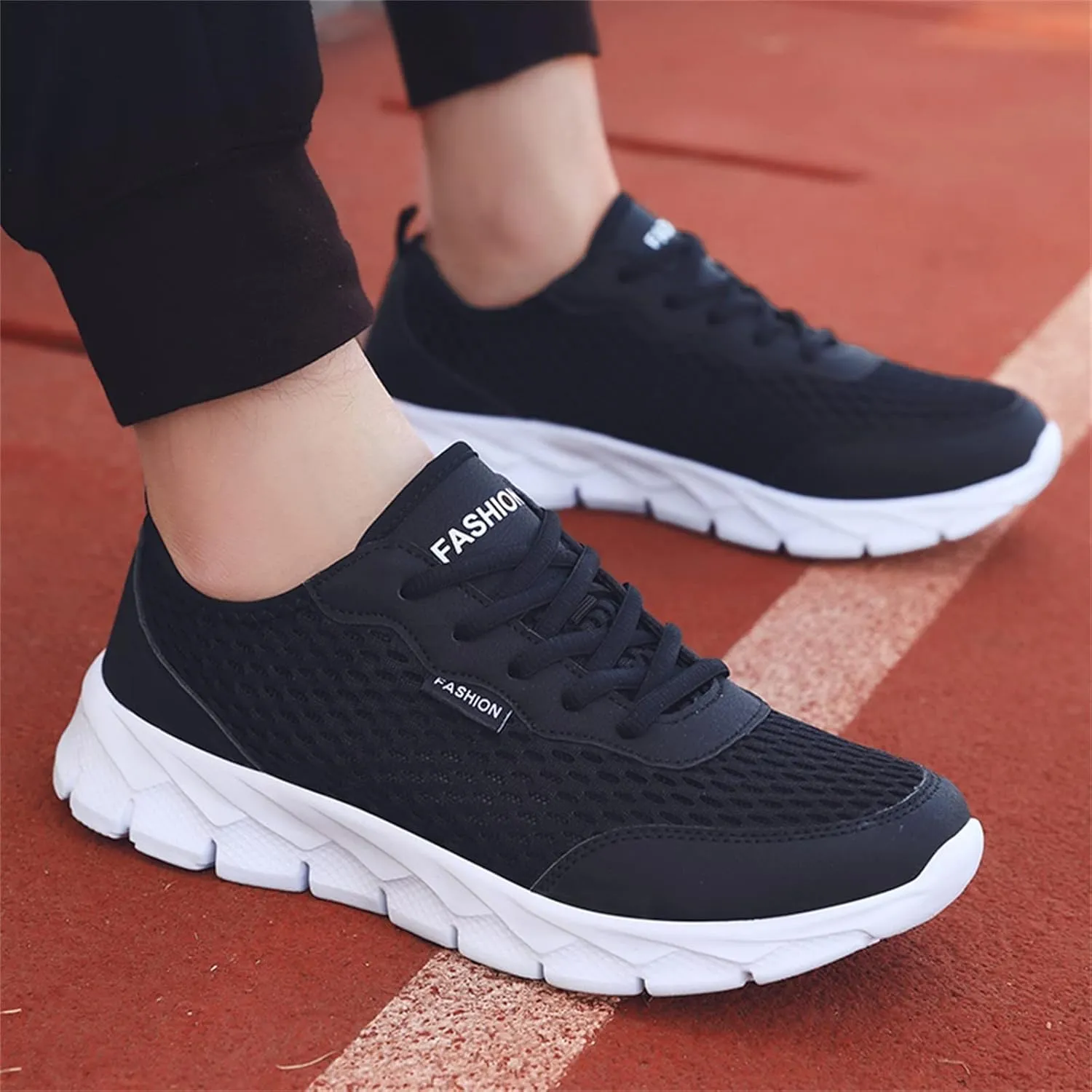 Mens Mesh Breathable Solid Color Lace up Casual Running Shoes Comfortable Lighweight Sneakers Soft Sole Low Top Comfy Outdoor Walking Shoes