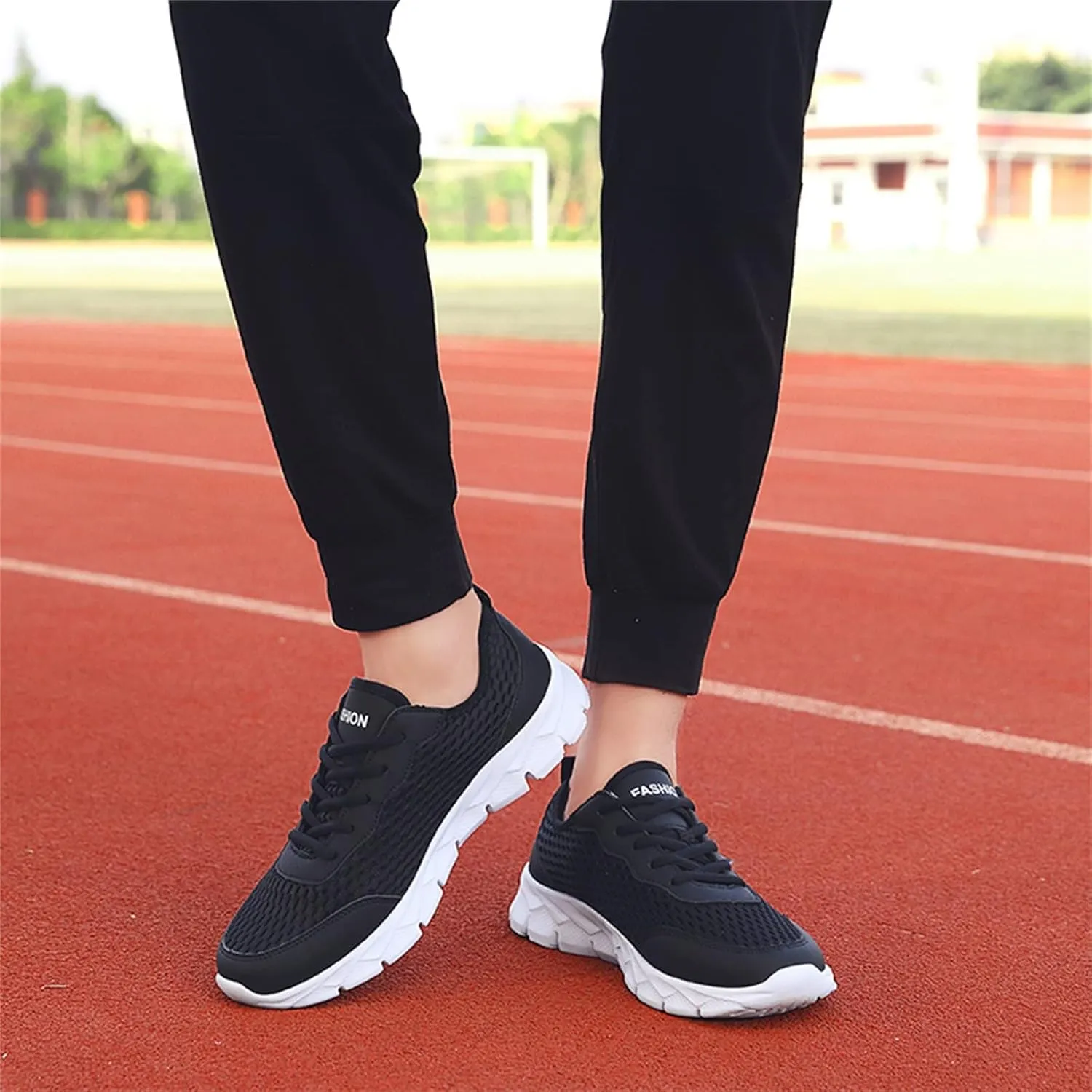Mens Mesh Breathable Solid Color Lace up Casual Running Shoes Comfortable Lighweight Sneakers Soft Sole Low Top Comfy Outdoor Walking Shoes