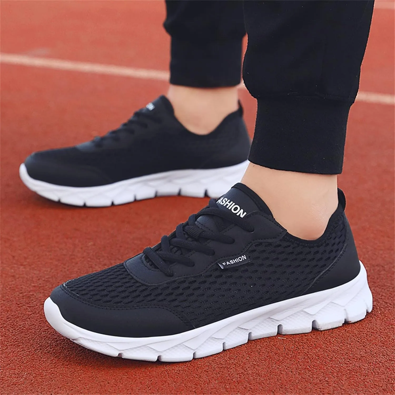 Mens Mesh Breathable Solid Color Lace up Casual Running Shoes Comfortable Lighweight Sneakers Soft Sole Low Top Comfy Outdoor Walking Shoes