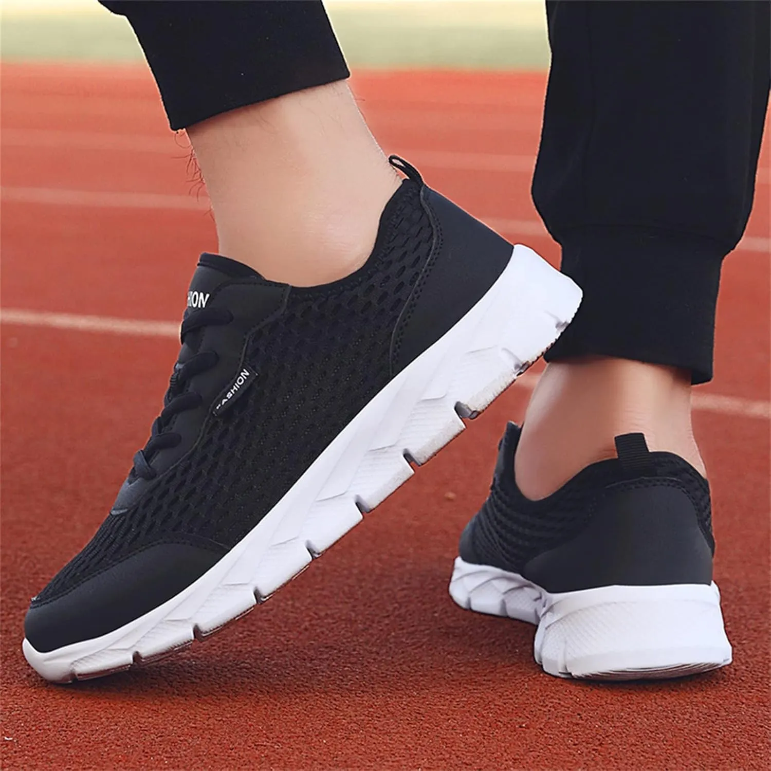 Mens Mesh Breathable Solid Color Lace up Casual Running Shoes Comfortable Lighweight Sneakers Soft Sole Low Top Comfy Outdoor Walking Shoes