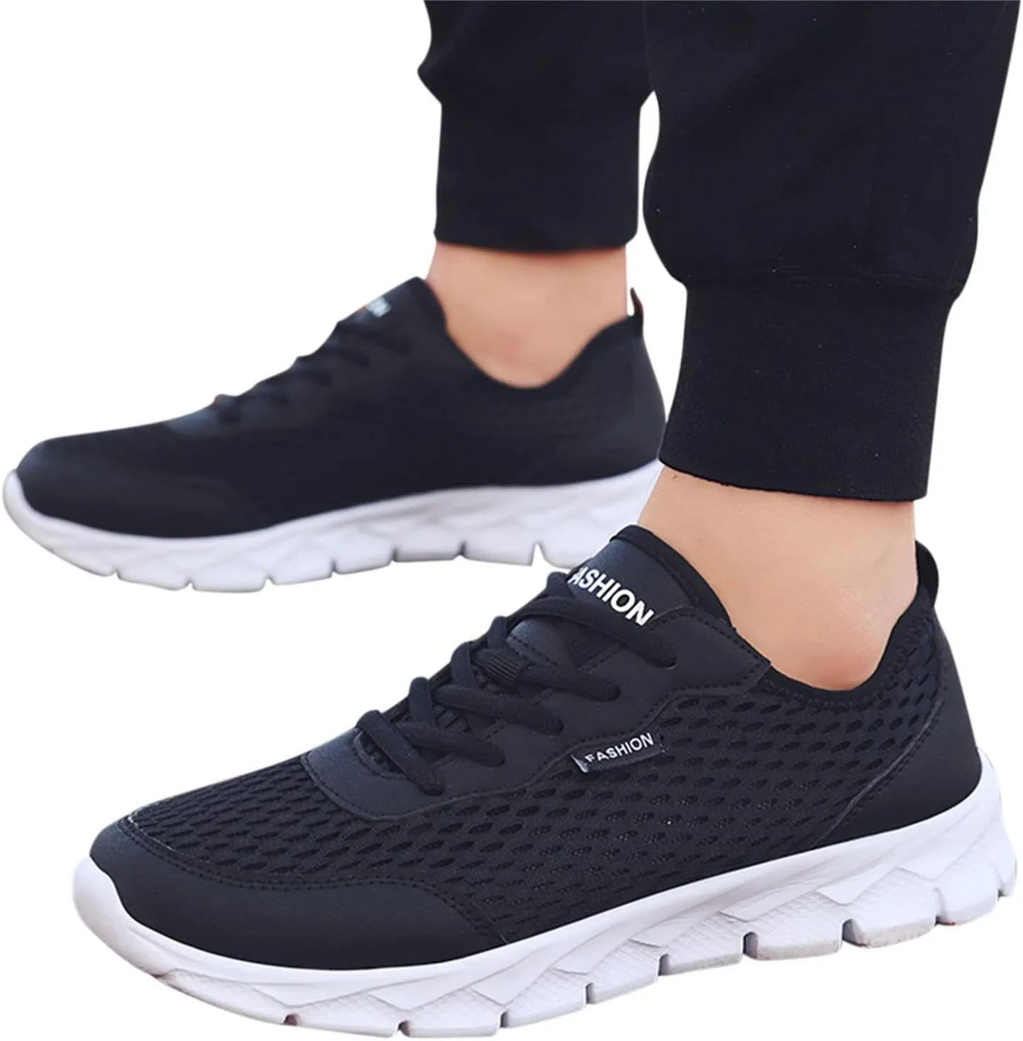Mens Mesh Breathable Solid Color Lace up Casual Running Shoes Comfortable Lighweight Sneakers Soft Sole Low Top Comfy Outdoor Walking Shoes