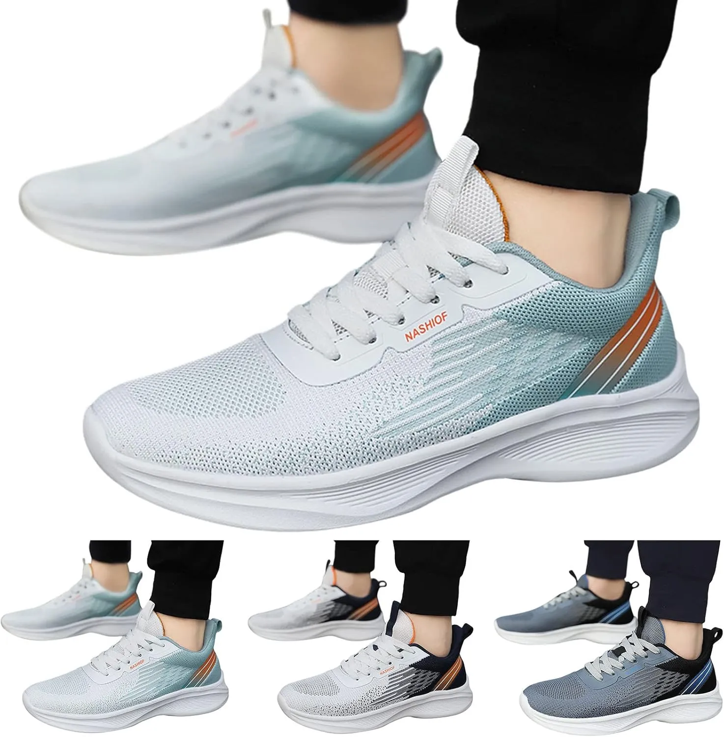 Men's Orthopedic Comfortable Lace Up Shoes Breathable Elastic Fly Woven Mesh Sneaker Wide Walking Shoes for Men