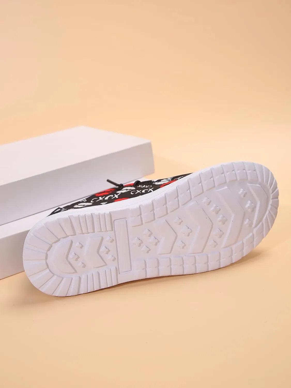 Men's Playful Casual Shoes with Lip & Heart Print | Bold Red/White Kiss Design on Black | Lightweight Comfort & Slip-Resistant | Unique Fashion Statement for Daily Wear