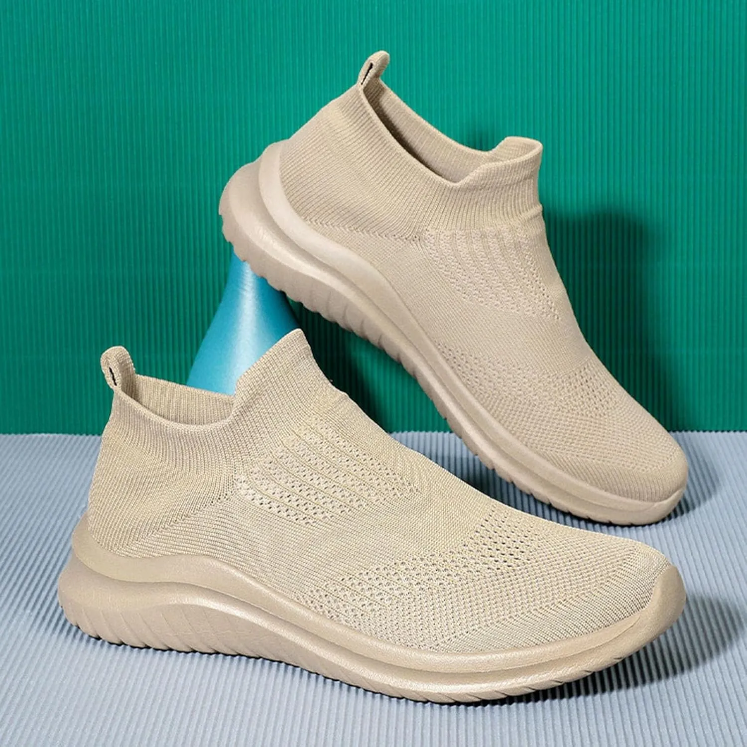 Men's Reathable Stretch Canvas Shoes Breathable Elastic Fly Woven Mesh Sneaker Hook and Loop Orthopedic Sneakers