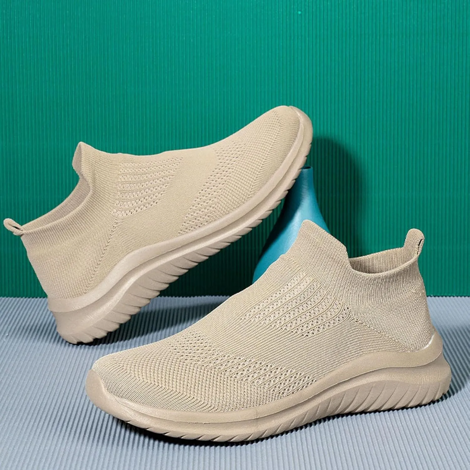 Men's Reathable Stretch Canvas Shoes Breathable Elastic Fly Woven Mesh Sneaker Hook and Loop Orthopedic Sneakers