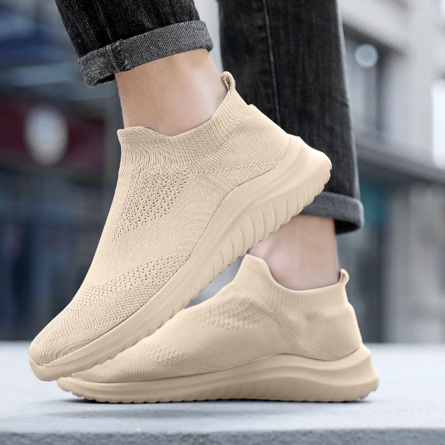 Men's Reathable Stretch Canvas Shoes Breathable Elastic Fly Woven Mesh Sneaker Hook and Loop Orthopedic Sneakers