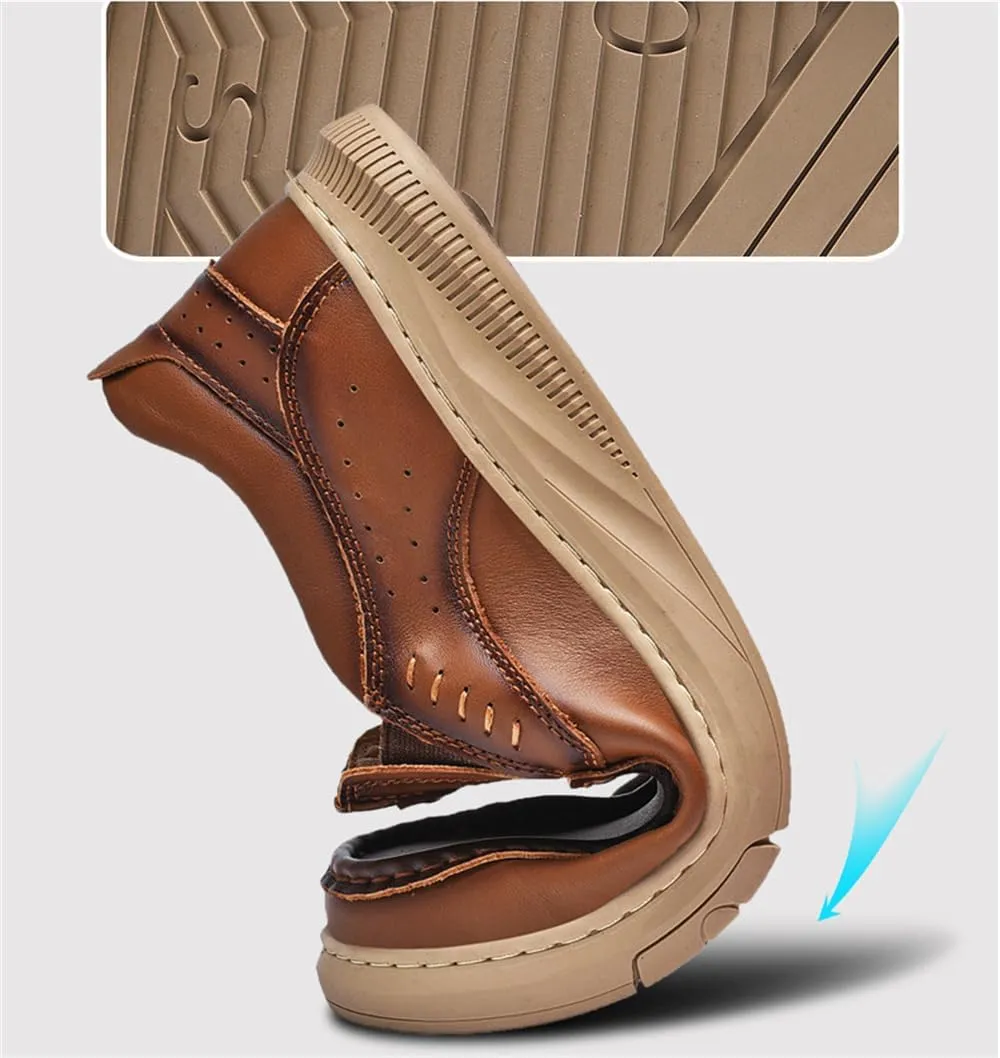 Mens Soft Walking Driving Shoes Genuine Leather Lightweight Breathable Casual Slip on Loafers