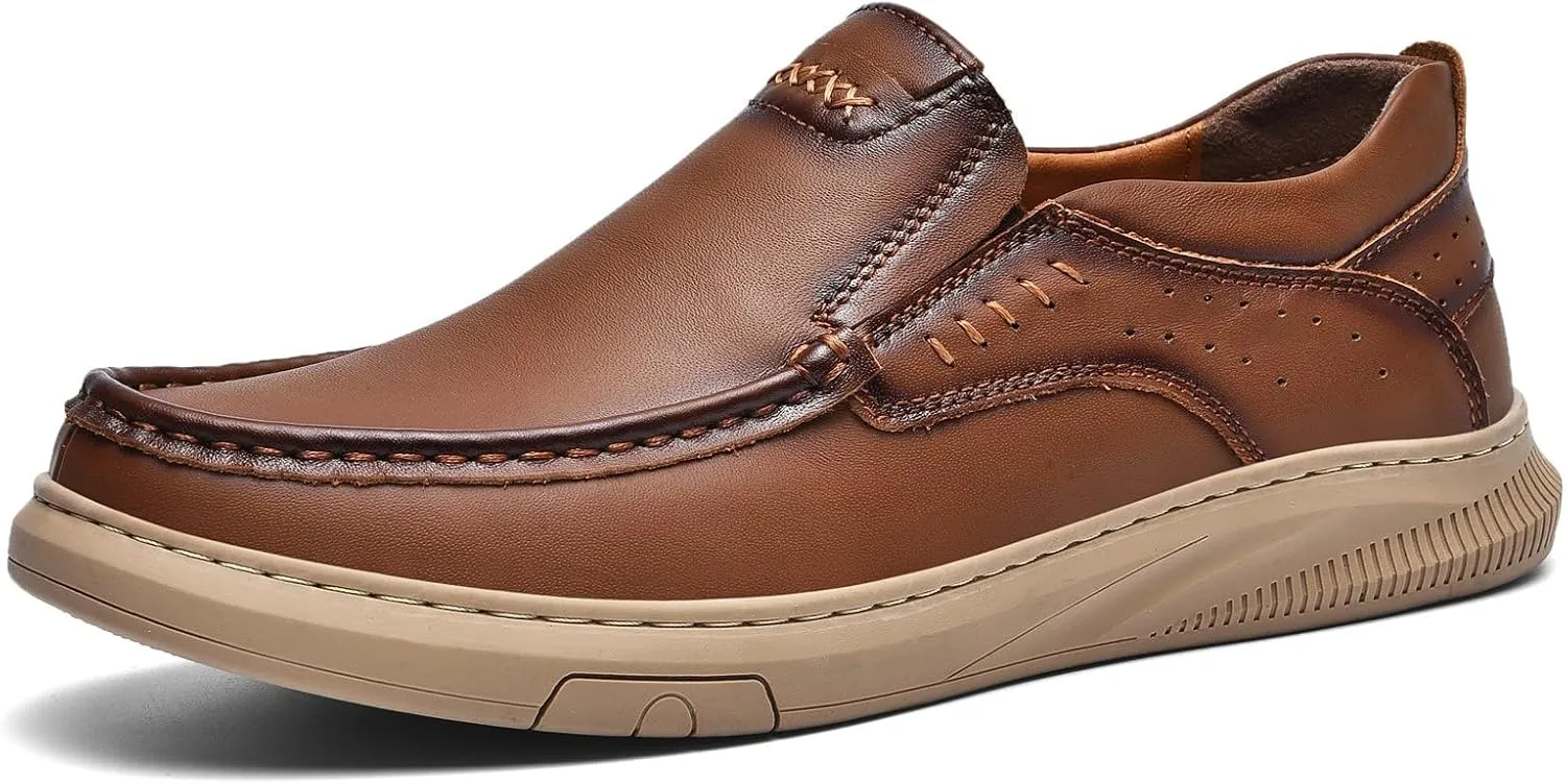 Mens Soft Walking Driving Shoes Genuine Leather Lightweight Breathable Casual Slip on Loafers