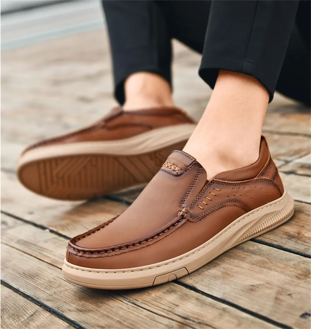 Mens Soft Walking Driving Shoes Genuine Leather Lightweight Breathable Casual Slip on Loafers