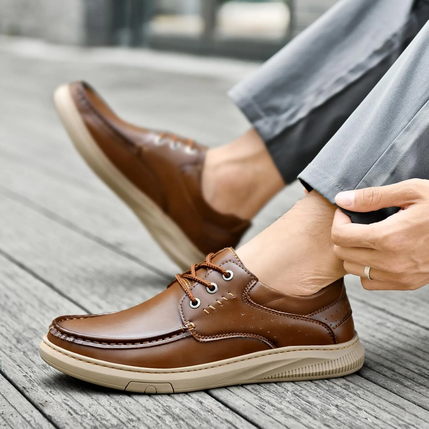Mens Soft Walking Driving Shoes Genuine Leather Lightweight Breathable Casual Slip on Loafers