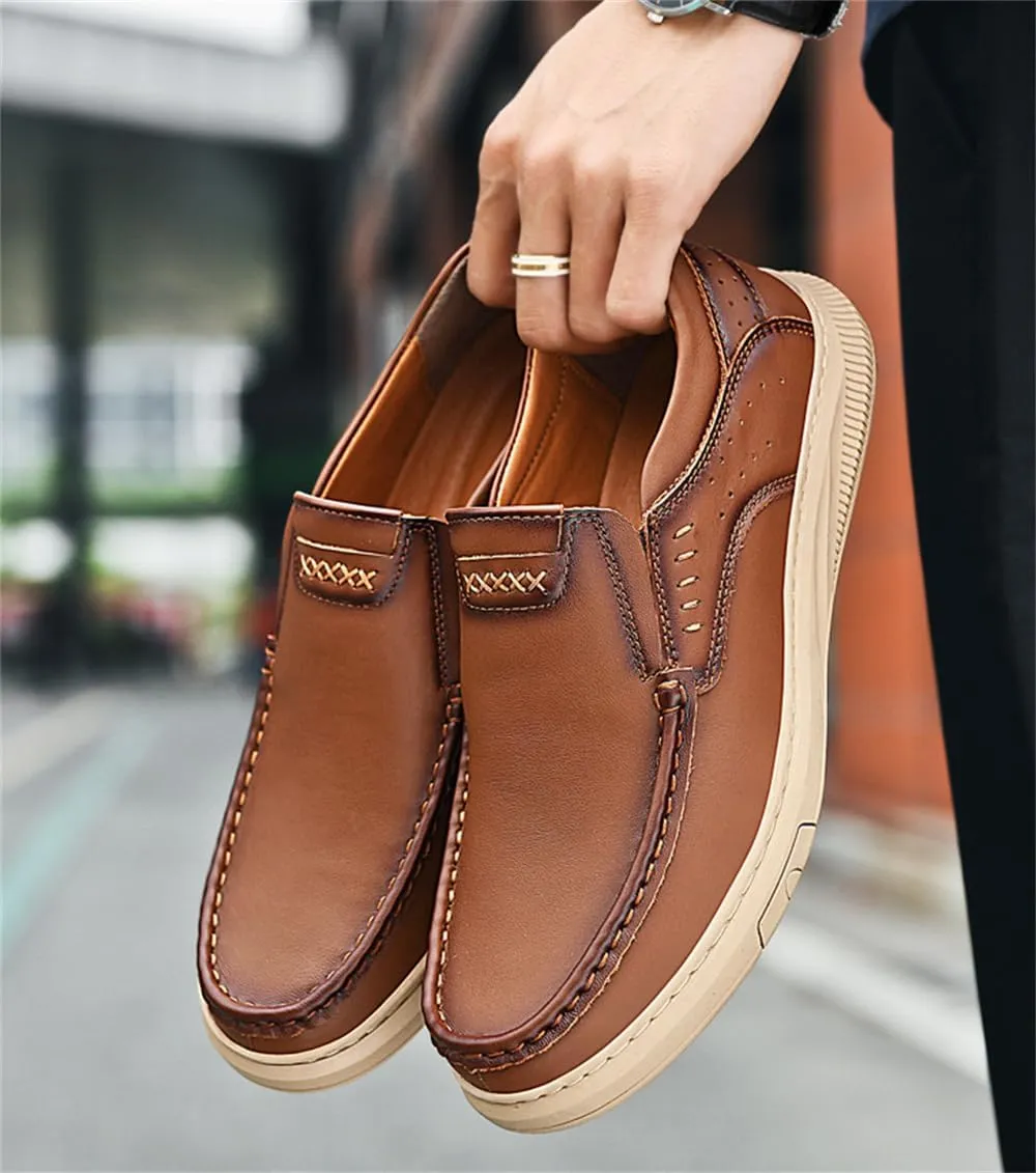 Mens Soft Walking Driving Shoes Genuine Leather Lightweight Breathable Casual Slip on Loafers