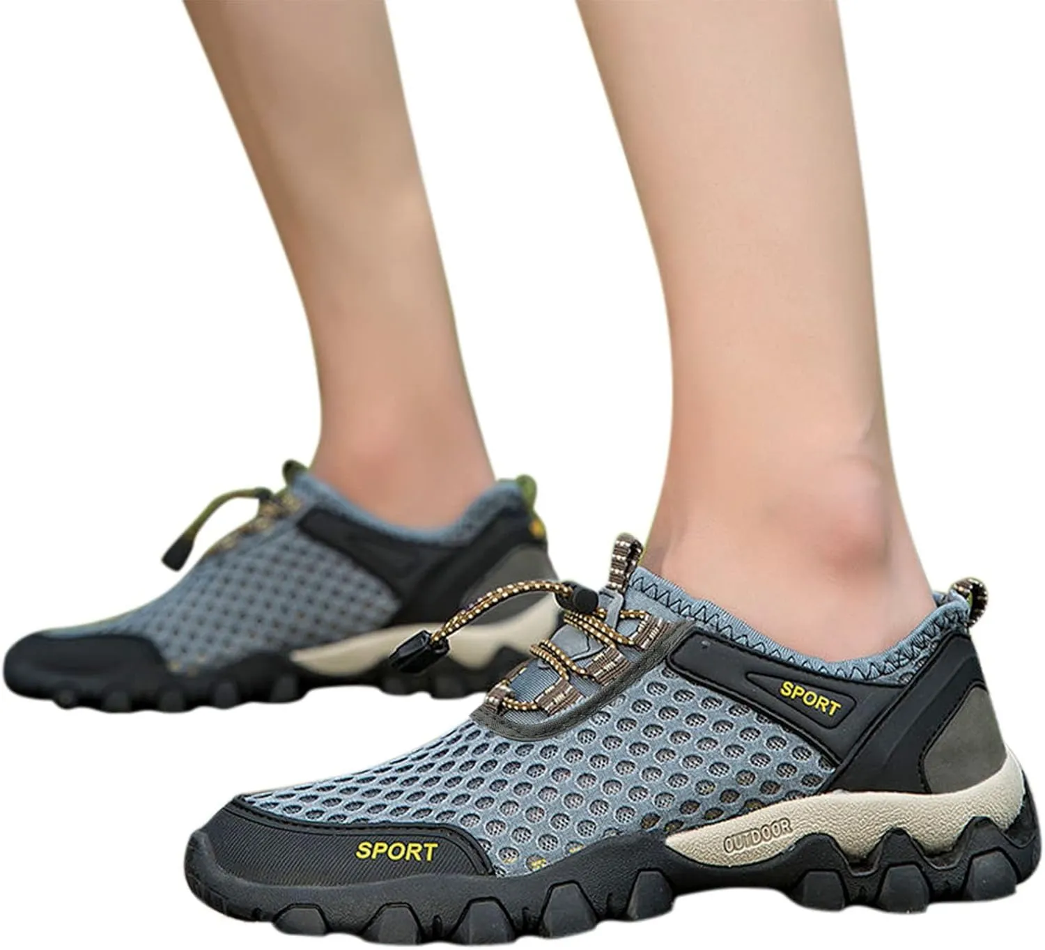 Mens Summer Mesh Hiking Sneaker Breathable Solid Color Casual Running Shoes Comfortable Summer Lighweight Sneakers Soft Sole Low Top Comfy Outdoor Walking Shoes