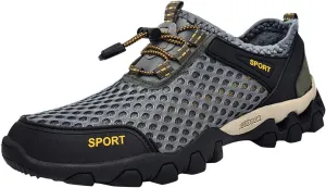 Mens Summer Mesh Hiking Sneaker Breathable Solid Color Casual Running Shoes Comfortable Summer Lighweight Sneakers Soft Sole Low Top Comfy Outdoor Walking Shoes