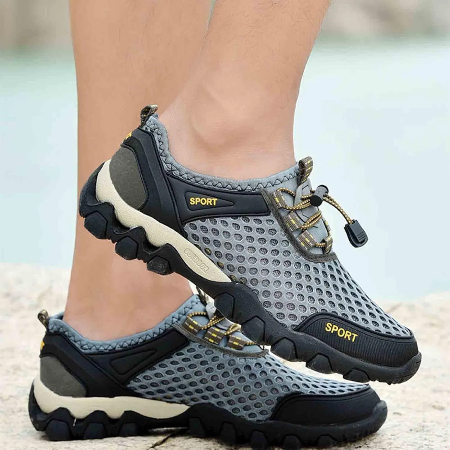 Mens Summer Mesh Hiking Sneaker Breathable Solid Color Casual Running Shoes Comfortable Summer Lighweight Sneakers Soft Sole Low Top Comfy Outdoor Walking Shoes