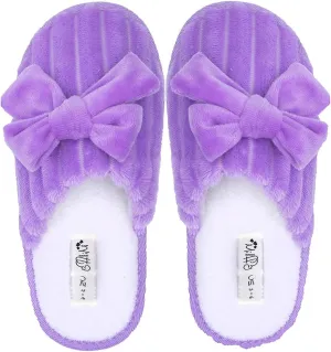 Millffy Women’s Cute Comfy Fuzzy Knitted Memory Foam Slip On Big Wave Stripe House Slippers Indoor