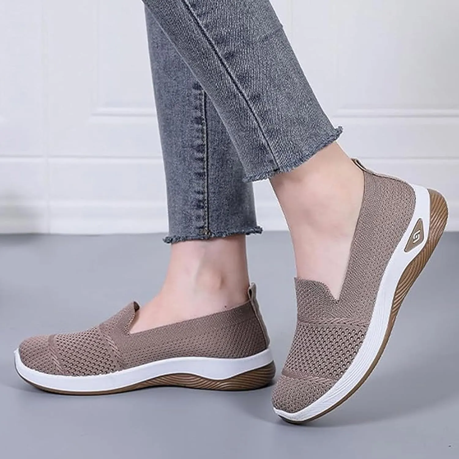Mmoneyake Women's Woven Orthopedic Breathable Soft Shoes Diabetic Foam Walking Shoes Mesh Knitted Woven Low Top Walking Shoe Slip-On Indoor Outdoor Casual Sneakers