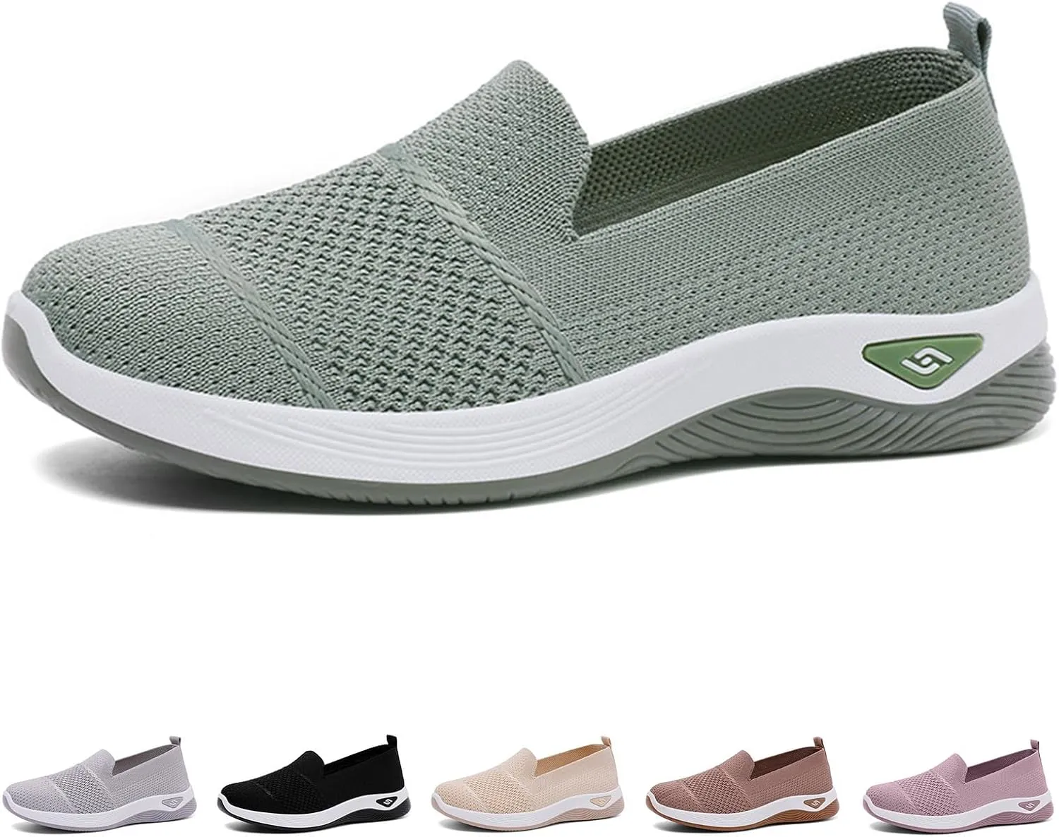 Mmoneyake Women's Woven Orthopedic Breathable Soft Shoes Diabetic Foam Walking Shoes Mesh Knitted Woven Low Top Walking Shoe Slip-On Indoor Outdoor Casual Sneakers