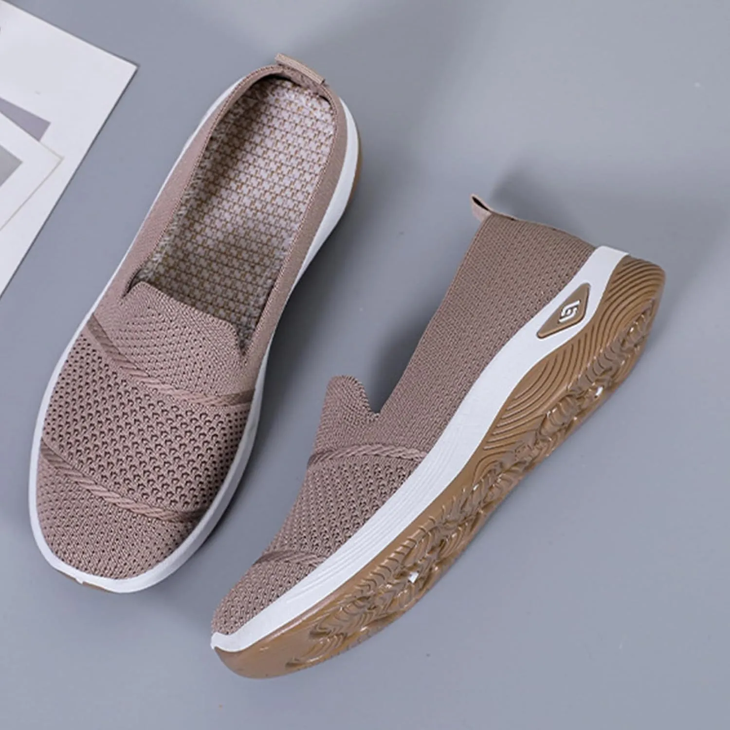 Mmoneyake Women's Woven Orthopedic Breathable Soft Shoes Diabetic Foam Walking Shoes Mesh Knitted Woven Low Top Walking Shoe Slip-On Indoor Outdoor Casual Sneakers